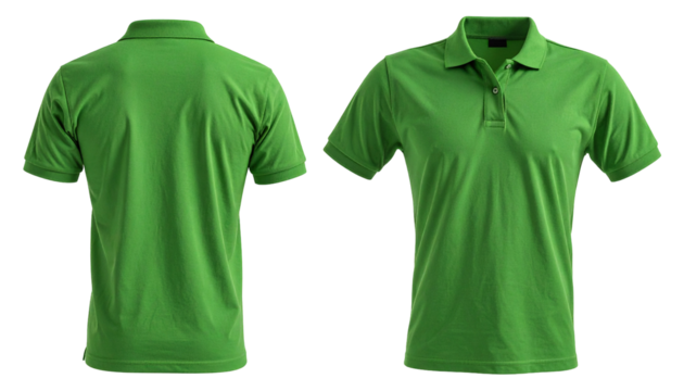 green blank polo t shirt template from two sides isolated on white transparent background Remove png