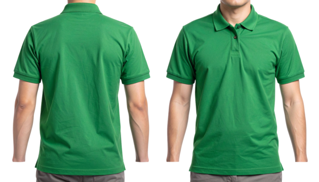 green blank polo t shirt template from two sides isolated on white transparent background Remove png - Powered by Adobe