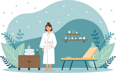 Spa center service flat vector illustrations set. Beauty salon visitors and workers cartoon characters. Wellness center procedures and equipment pack. Hot stone massage, foot bath and facial masks.