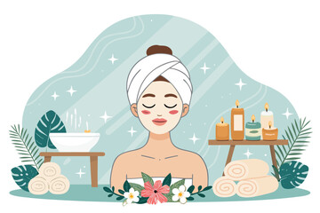 Spa center service flat vector illustrations set. Beauty salon visitors and workers cartoon characters. Wellness center procedures and equipment pack. Hot stone massage, foot bath and facial masks.