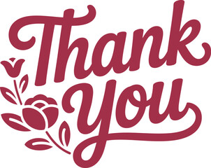 Thank you graphic with a floral accent and flowing script lettering.