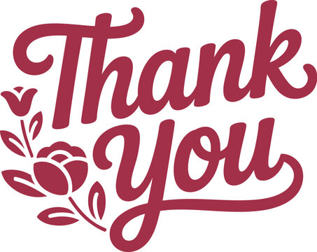 Thank you graphic with a floral accent and flowing script lettering.