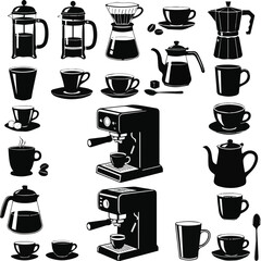 Original name(s): kinds of deferent coffee set vector art silhouette with white background