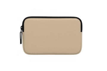 Beige laptop sleeve with zipper on transparent background