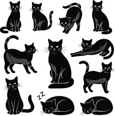 Naklejka premium kinds of deferent cute cat vector art silhouette with white background..