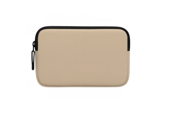 Beige laptop sleeve with zipper on transparent background
