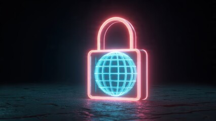 A glowing padlock with a globe design, symbolizing digital security and global connectivity against a dark backdrop.