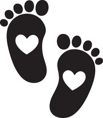 Newborn Baby Feet with Heart Silhouette Vector - Minimalist Black Footprint Icon for Baby Shower, Love, and Maternity Graphics