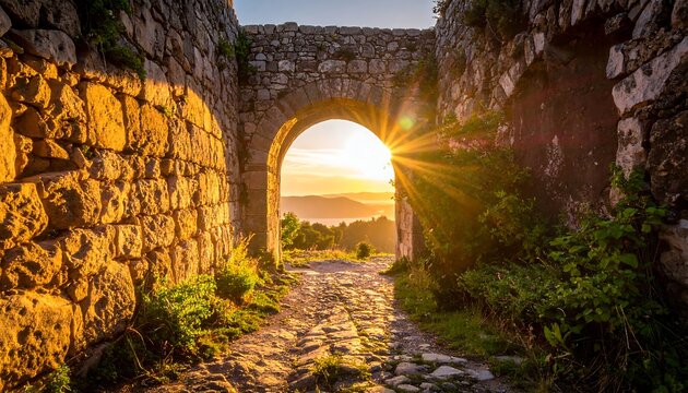 Ancient Stone Archway at Sunset - A Journey Through Time.
