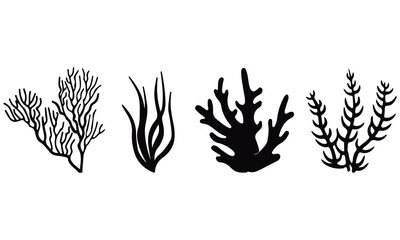 Seaweed and Coral Silhouette Vector Set | Marine Plant Clipart Design