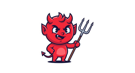 Cartoon red devil imp wielding a trident with mischief in his heart isolated image
