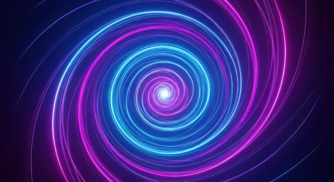 Neon light spiral in blue and purple creating a hypnotic effect