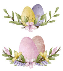 Floral watercolor Easter egg composition