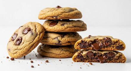 Hand-made chocolate chunk cookie with white background