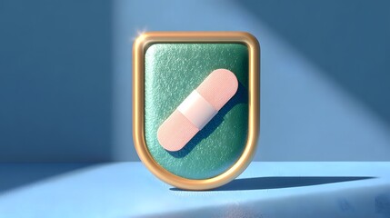 Three dimensional icon symbolizing health protection and recovery rests on a light blue surface