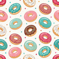 Seamless Donut Pattern &ndash; Cute Dessert Illustrations for Bakery, Caf&eacute;, and Party Designs	