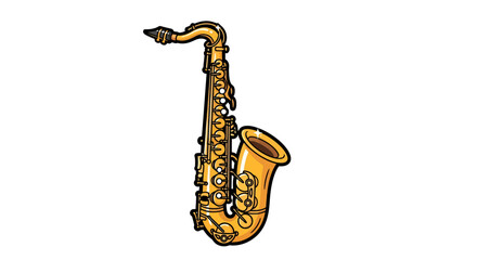 Naklejka premium Cartoonish golden saxophone with vibrant outlines, ideal for jazz illustration projects for