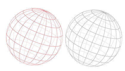 Dot sphere collection - particle globe set on black. Colorful polygonal wireframe balls and triangulated facet orbs.