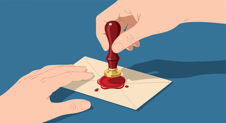 Hand sealing an envelope with a wax stamp