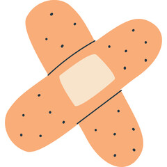 Two Peach Colored Adhesive Bandages Crossed Together Forming an X Shape with a White Pad in the Center on a Transparent Background