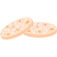 Two Sliced Round Bread Loaves with Speckled Texture and Visible Grains on a White Background