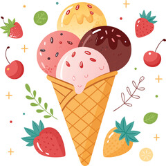 Ice cream logo clipart set. Colorful cone ice cream icon clip art in pictogram style vector illustration color pastel sweet dessert collection.	