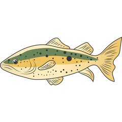 Stylized Yellow Fish With Green Stripe And Black Spots Isolated On White Background Vector Illustration