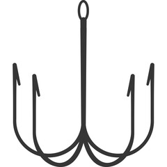Trevble Fishing Hook Icon Isolated on White Background for Fishing Gear and Tackle Supplies Detailed Outline Illustration