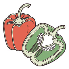 Sweet red bell peppers set isolated on white background. Bell peppers in Cartoon style. Vector illustration