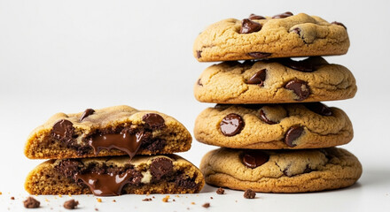 Hand-made chocolate chunk cookie with white background