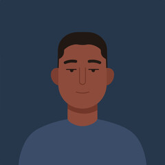 A minimalistic, flat illustration of a black man's face,  eyes slightly closed,  centered on blue background