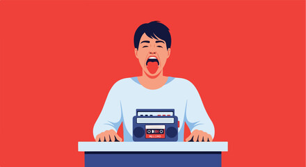 A man screams at a boombox