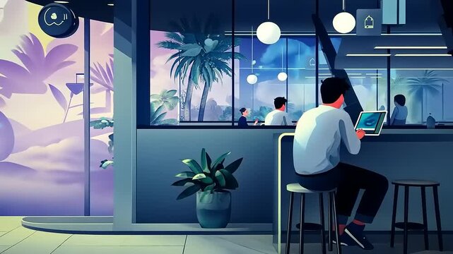 People leveraging digital tools while enjoying the exotic views and engaging in contemporary communication methods with ease