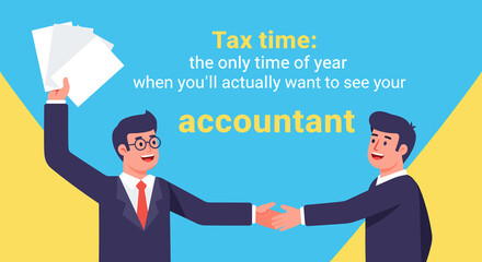 Business Professionals Shaking Hands with Tax Documents Against a Colorful Background for Financial Blogs, Accounting Websites, Tax Preparation Content, and Professional Services Ads