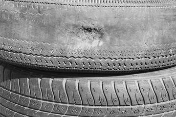 old worn damaged tires isolated