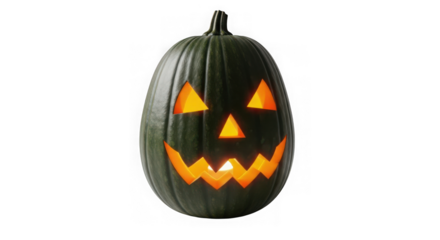 Green halloween jack-o'-lantern with glowing spooky face design