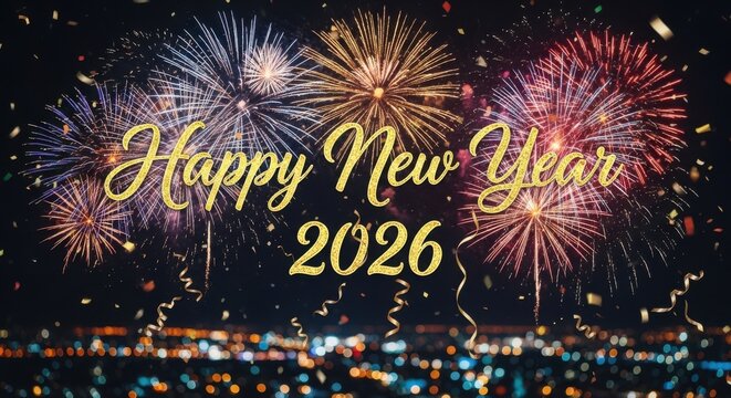 Vibrant fireworks display welcoming the year 2026 - Powered by Adobe