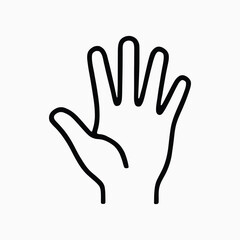 Simple line drawing of an open hand with fingers spread