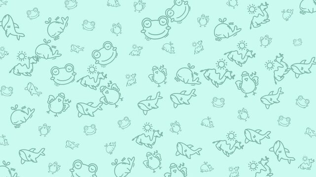 animals seamless doodle pattern animation with blue background