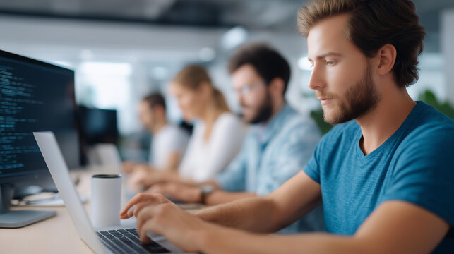 Developers coding in a modern office, tech innovation in team synergy, coding culture in startup vibes, software solutions in software design, tech innovation , World Coding Day