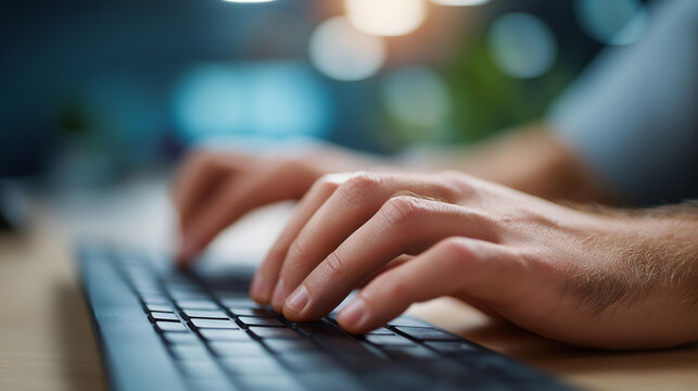 Hands typing on a keyboard with digital tech, tech innovation in software development, coding culture in coding focus, software solutions in programming, tech workspaces , World Co