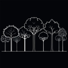 Architectural Drawings, Minimal style cad tree line drawing, Side view, set of section wetland forest outline for landscape design drawing. Vector illustration in seperate element