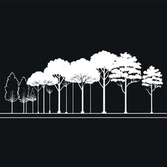 Architectural Drawings, Minimal style cad tree line drawing, Side view, set of section wetland forest outline for landscape design drawing. Vector illustration in seperate element
