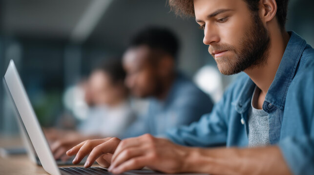 Developers working on cloud apps with laptops, tech innovation in cloud tech, coding culture in native development, software solutions in cloud infrastructure, cloud computing , Wo