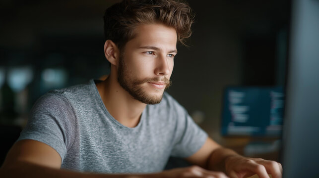 Software engineer using AI algorithms on a computer, tech innovation in AI ops, coding culture in business enhancement, software solutions in data analysis, tech optimization , Wor - Powered by Adobe