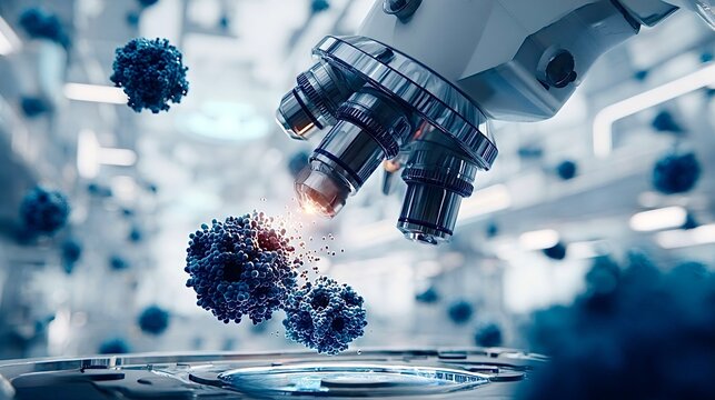 Microscope observing viruses in a scientific research laboratory