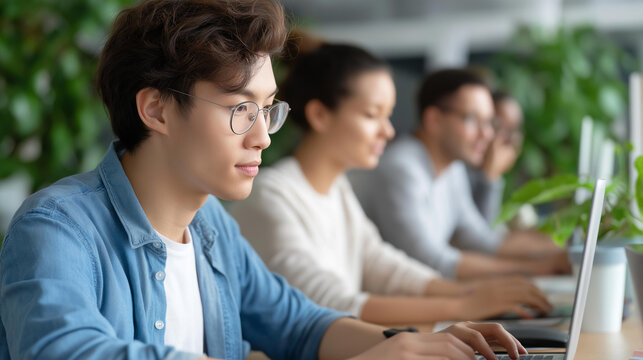Asian team coding in a startup office, tech innovation in collaborative tech, coding culture in startup vibes, software solutions in app development, team innovation , World Coding