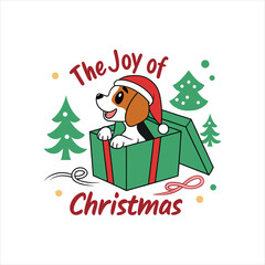 Cute Dog in Gift Box with Santa Hat – The Joy of Christmas Illustration