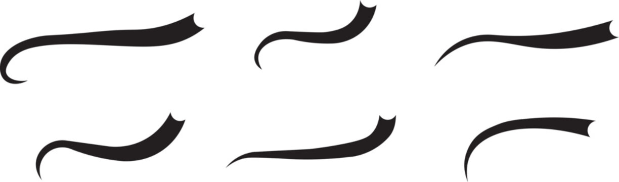 Swoosh and swash tails line and flat collection. Swooshes text tail for baseball design.. Sport logo typography elements. Vector illustration.