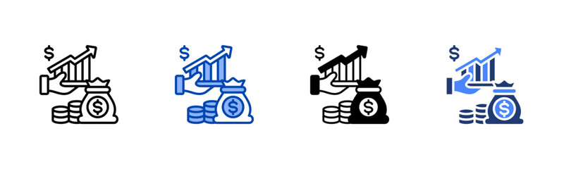 Profit icon set multiple style collection